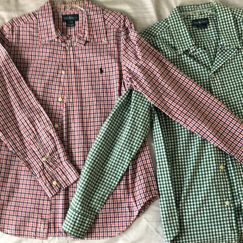 Polo Ralph Lauren Boy’s Dress Shirts - two pack deal - red and green checkers